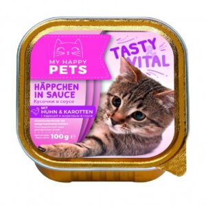 MY HAPPY PETS Katzenfutter Häppchen in Soße mit Huhn & Karotten 16 x 100g.jpg