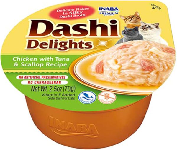 Dashi Delights Katzensnack zarte Stückchen in Sauce mit Huhn & Thunfisch & Jakobsmuschel 1 x 70g - 1.jpg